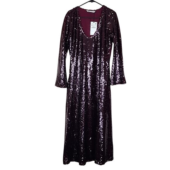 NWT Zara Burgundy Sequin Dress - Picture 1 of 6